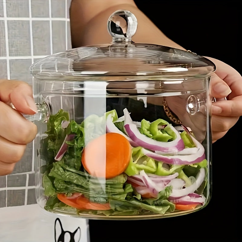 1 Set Of 2L/68oz Glass Pot with Lid, Open Cookware, Clear Soup Pot with Lid, Kitchen Small Tools, Kitchen Accessories, Kitchen Supplies, Suitable for Use In Restaurants
