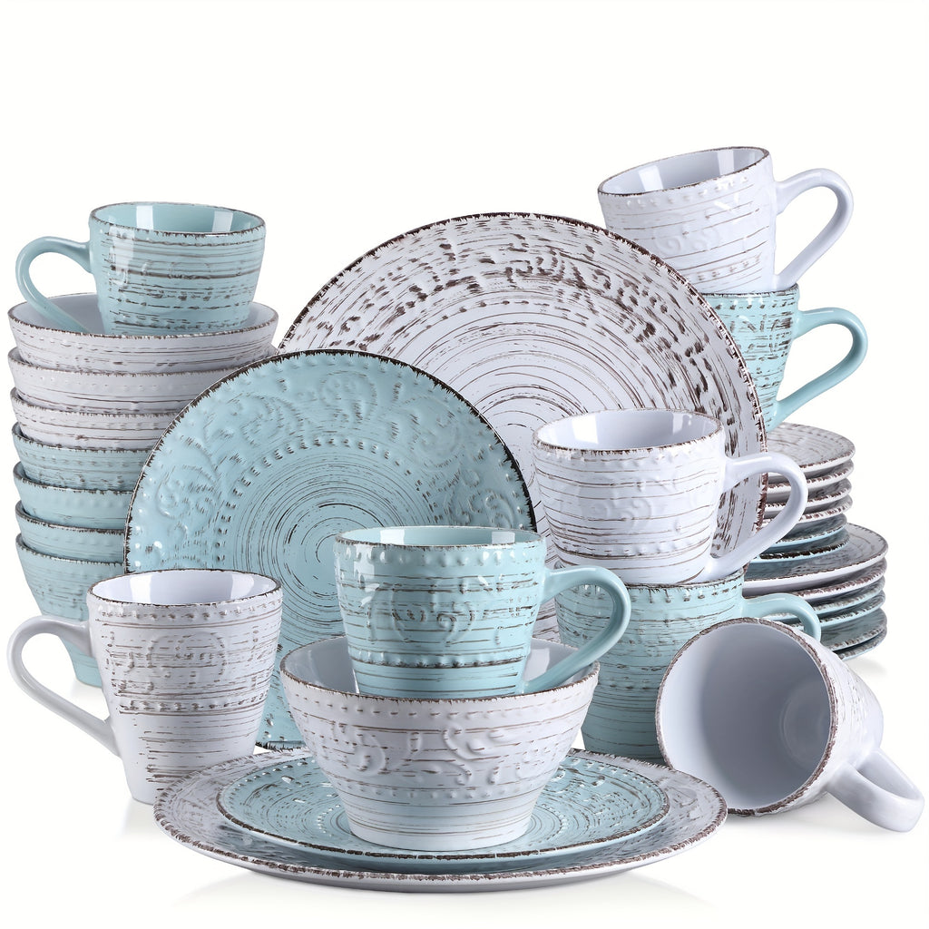 Stoneware 32pcs Dinnerware Set with Dinner Plate, Dessert Plate, Bowl, Mug - Tableware Set for 8 Person
