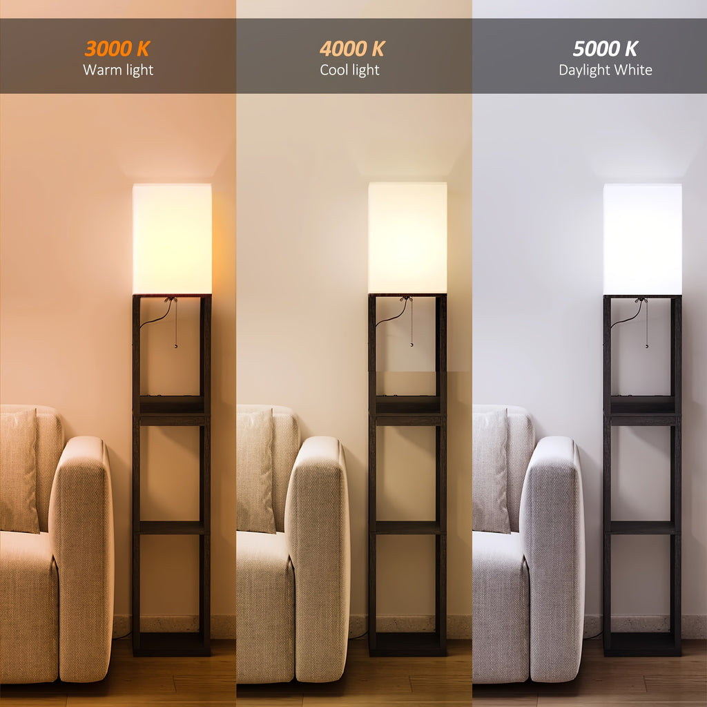 62.9" Column Floor Lamp with Shelves, Real Solid Wood And Bulb Included, Suitable for Halloween, Christmas And Other Holidays