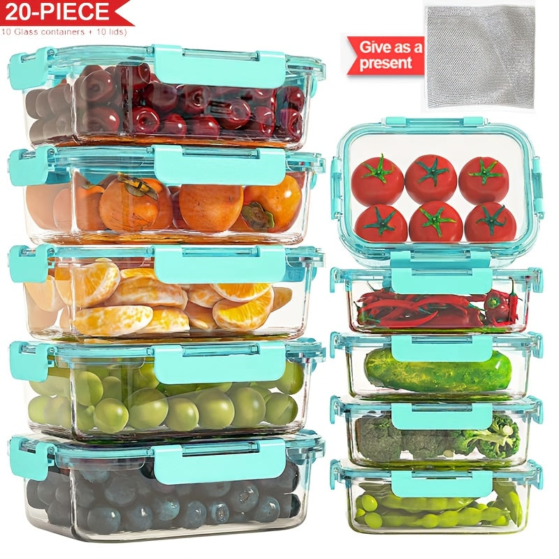 Modern 20pcs Refrigerator Storage Organizer – easy-access fridge organization, Stackable 20pcs Glass Food Container 10 Lids 10 Containers - Multi-purpose Meal Prep And, designed for American homes, daily convenience and practical gifting