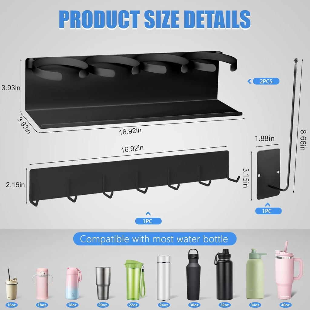 Kitchen Essential – 4-Pack Magnetic Cup Holder for Refrigerator, Magnetic Tumbler Lid Organizer for 20Oz 30Oz 40Oz Cups, Water Bottle Holder Rack with 7 Hooks for Kitchen Fridge Cabinets (Bl
