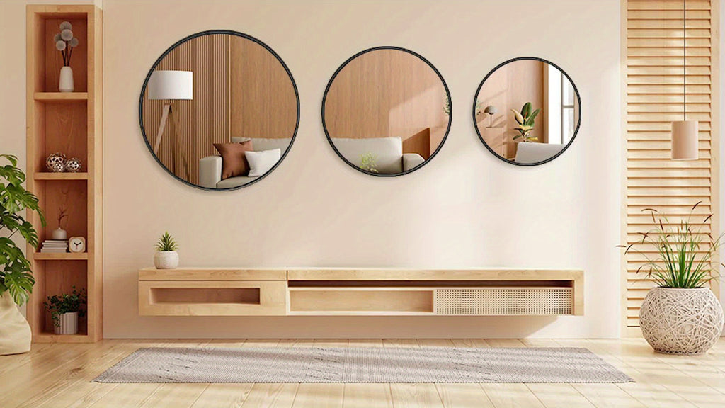 Smart Home Accent Rug – comfortable decorative floor coverage, Round Metal Wall Mirror - Classic Round Decorative Mirror for Entryway Bathroom Sink And, designed for American homes, daily convenience and practical gifting