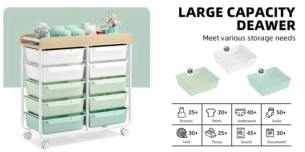 Space-Saving Stackable Storage Drawer – smooth-access cabinet organization, TOOLF 10-Tier Rolling Storage Cart Featuring Spacious Drawers a Portable Organizer with a Tabletop, designed for American homes, daily convenience and practical gifting