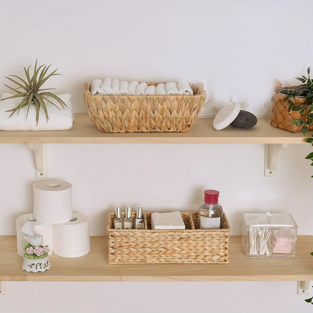 Compact Adjustable Home Storage Rack – durable multi-purpose storage, 2-Pack Multi-Grid Storage Organizer with 3 Sections Wicker Toilet Basket Tank Topper Toilet Paper, designed for American homes, daily convenience and practical gifting