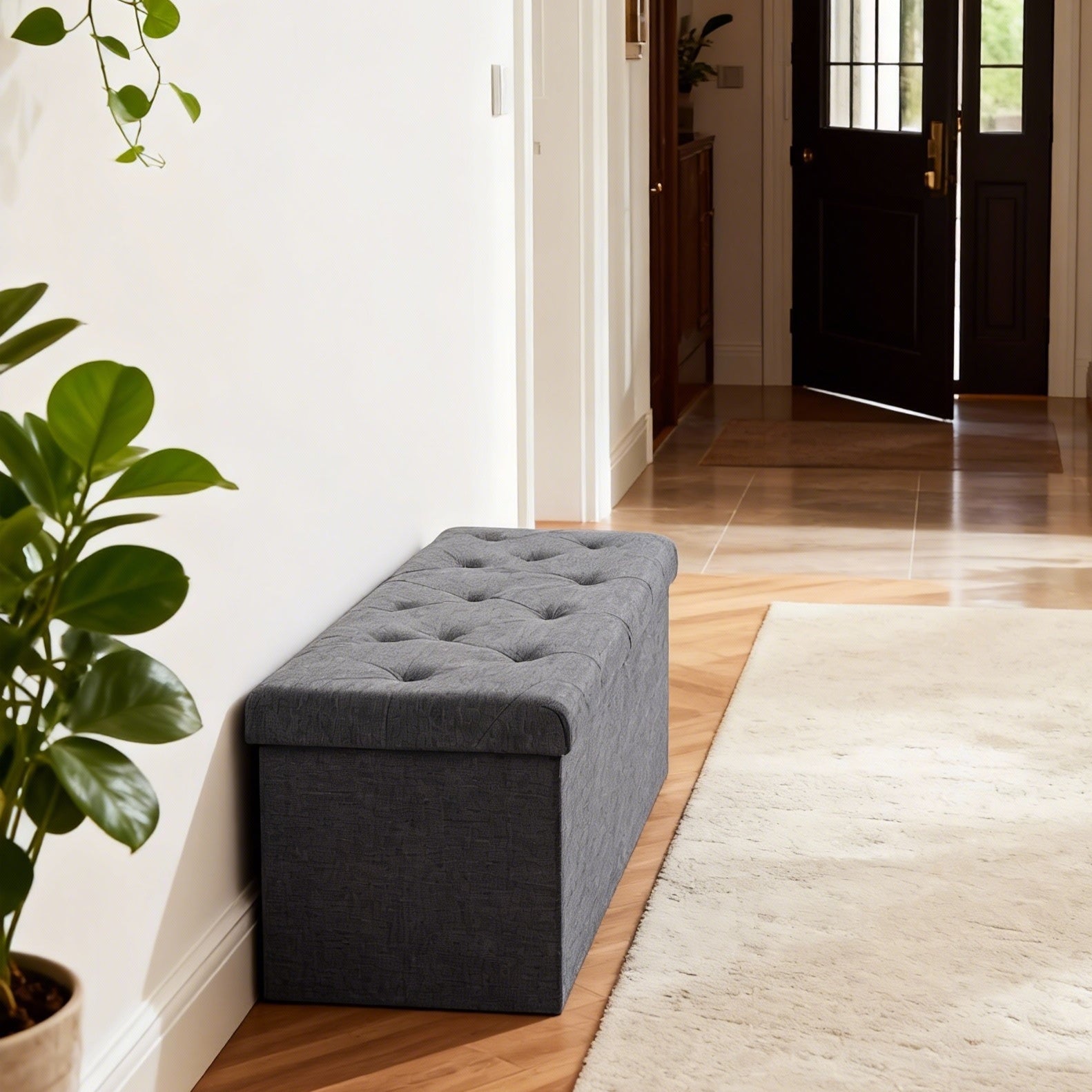 Home Organizer – Multi-Functional Ottoman with Storage Bench Folding Foot Rest Stool