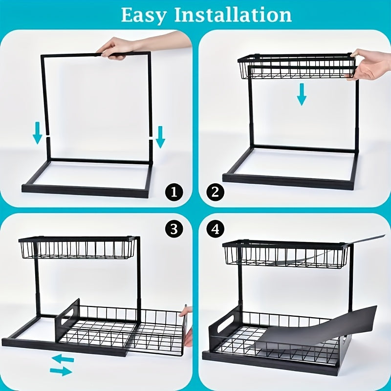 Kitchen Storage Organizer – Under Sink Organizer, Pull Out Cabinet Organizer 2 Tier Slide Out Sink Shelf Cabinet Storage Shelves, Under Sink Storage for Kitchen Bathroom Cabinet for Modern U