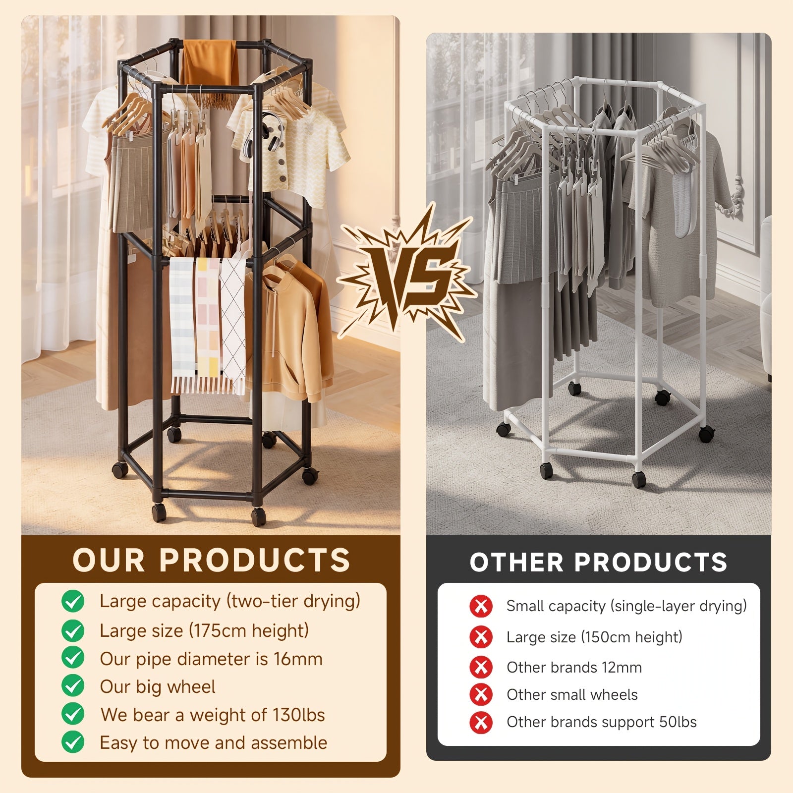 Compact Adjustable Home Storage Rack – durable multi-purpose storage, Rotating Clothing Rack with Wheels Heavy Duty Metal Garment Rack for Hanging Clothes Multifunctional, designed for American homes, daily convenience and practical gifting