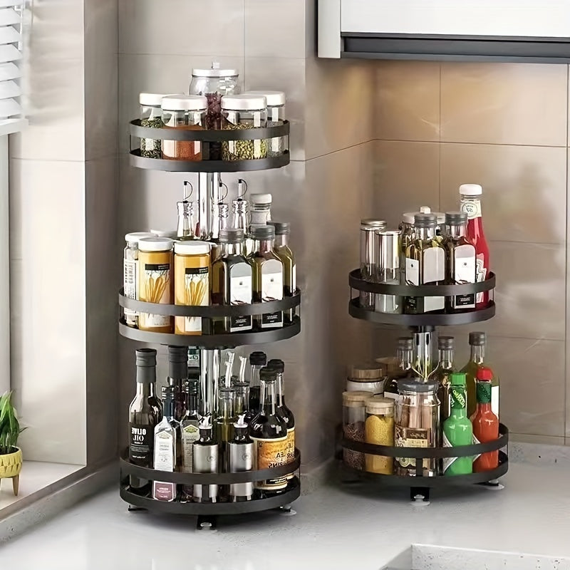 3-Tier/2-Tier Multi-Level Revolving Kitchen Organizer, A Smart Turntable Caddy To Eliminate Cabinet & Pantry Clutter, Features 360° Smooth-Glide Rotation & Raised Rims For Secure Storage Of Spices, Cans & Sauces