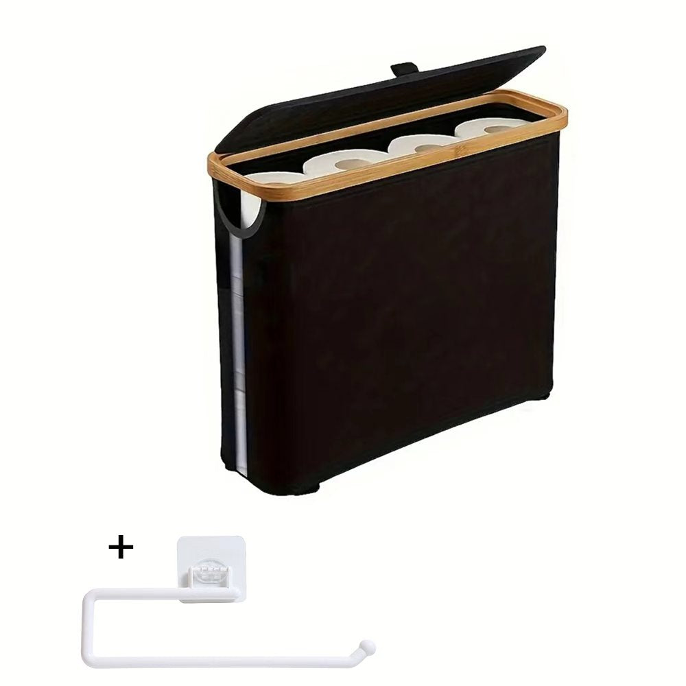 Storage Bins – Bamboo Covered Canvas Tissue Storage Basket Large Capacity Can Hold 9-12 Rolls