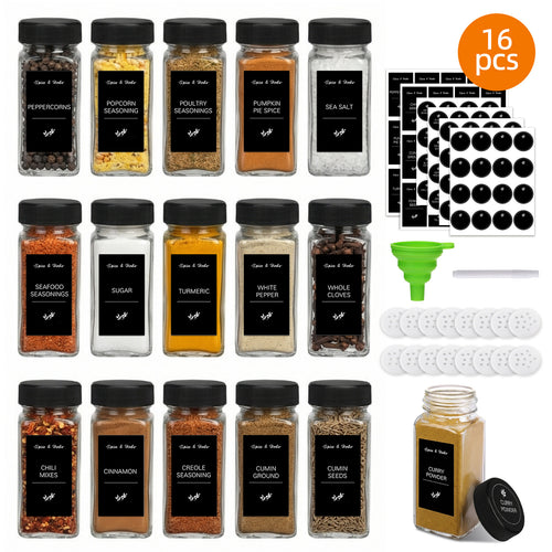 16-Piece Glass Spice Jar Set with Labels