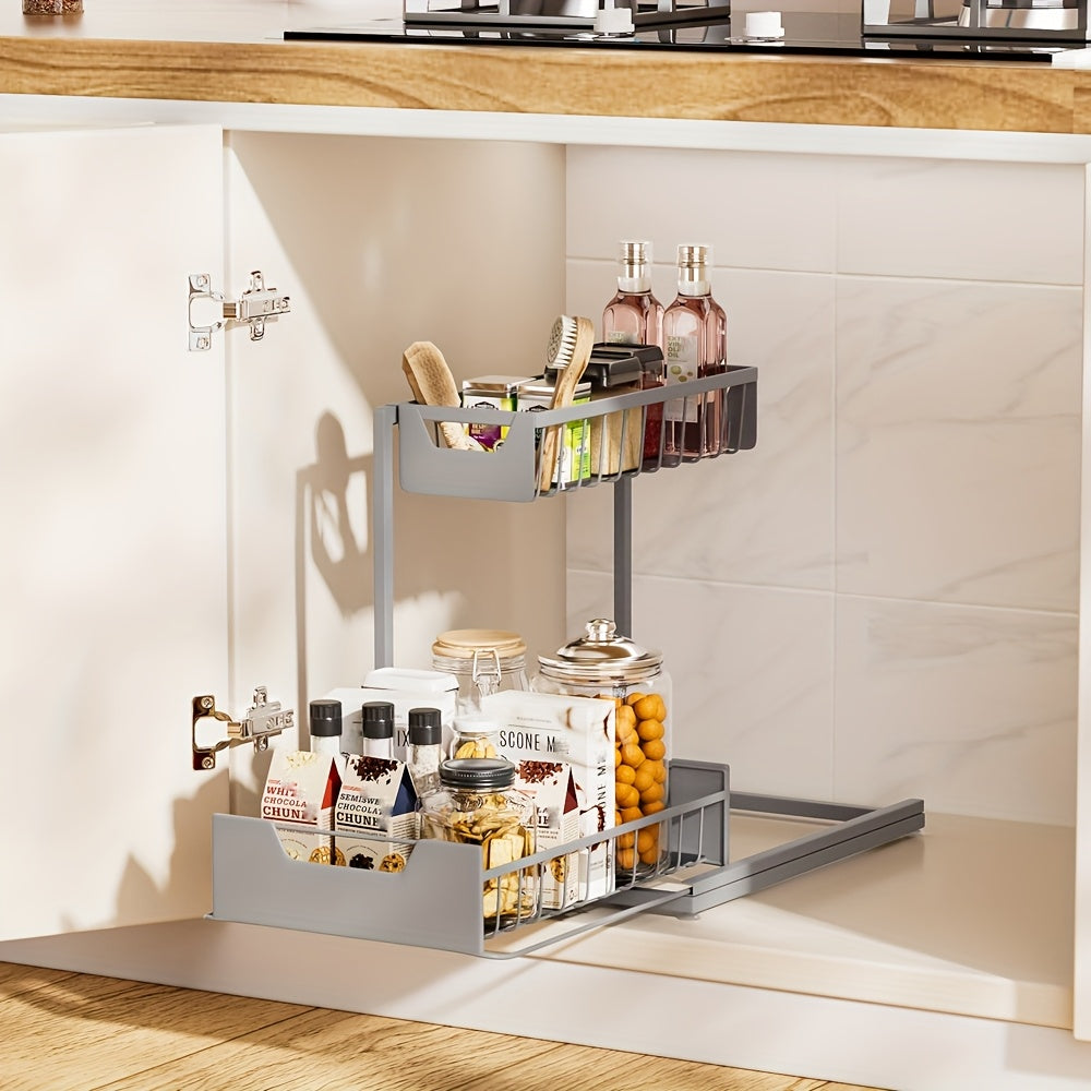 Home Organizer – 2-Tier Sliding Under Sink Organizer Rack Kitchen Lower Sink Sorting Sliding