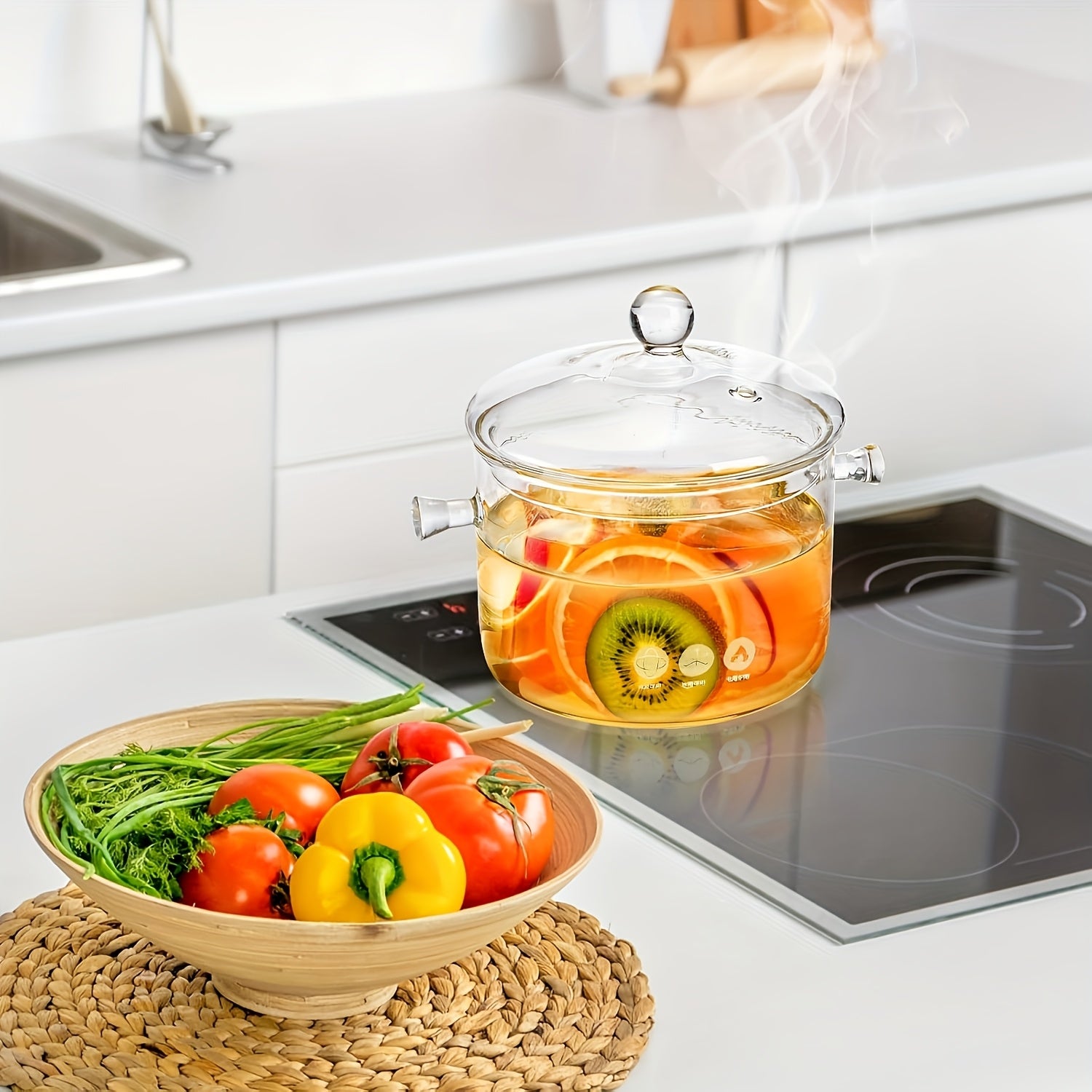 1 Set Of 2L/68oz Glass Pot with Lid, Open Cookware, Clear Soup Pot with Lid, Kitchen Small Tools, Kitchen Accessories, Kitchen Supplies, Suitable for Use In Restaurants