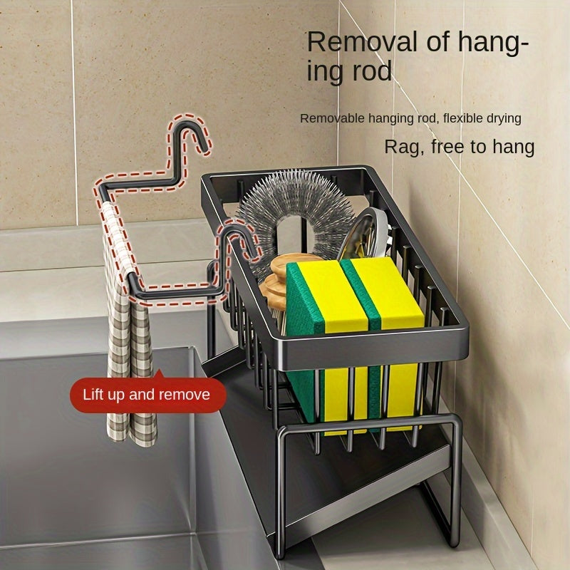 Kitchen Essential – High Quality Kitchen Sponge Rack Above Sink, Carbon Steel and Plastic Dishwasher Rack, Multifunctional Towel and Sponge Storage Rack, Space Saving Home Organizer -9.06x4.