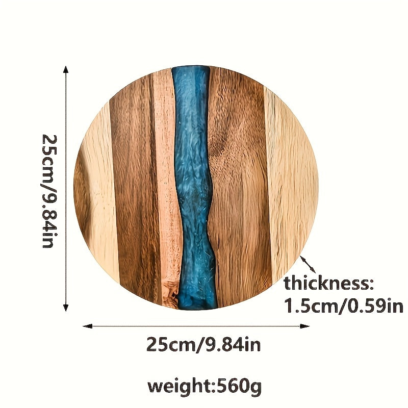 Compact Kitchen Cutting Board – durable food prep and serving, Premium Acacia Wood Resin Round Cutting Board - Food-Safe Kitchen Tray for Steak Snacks, designed for American homes, daily convenience and practical gifting