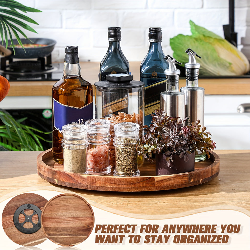 16-Inch Acacia Wood Lazy Susan Organizer, a Wooden Rotating Turntable Designed for Kitchen Organization, Perfect for Dining Tables, Countertops, Kitchen Cabinets, And Pantry Storage