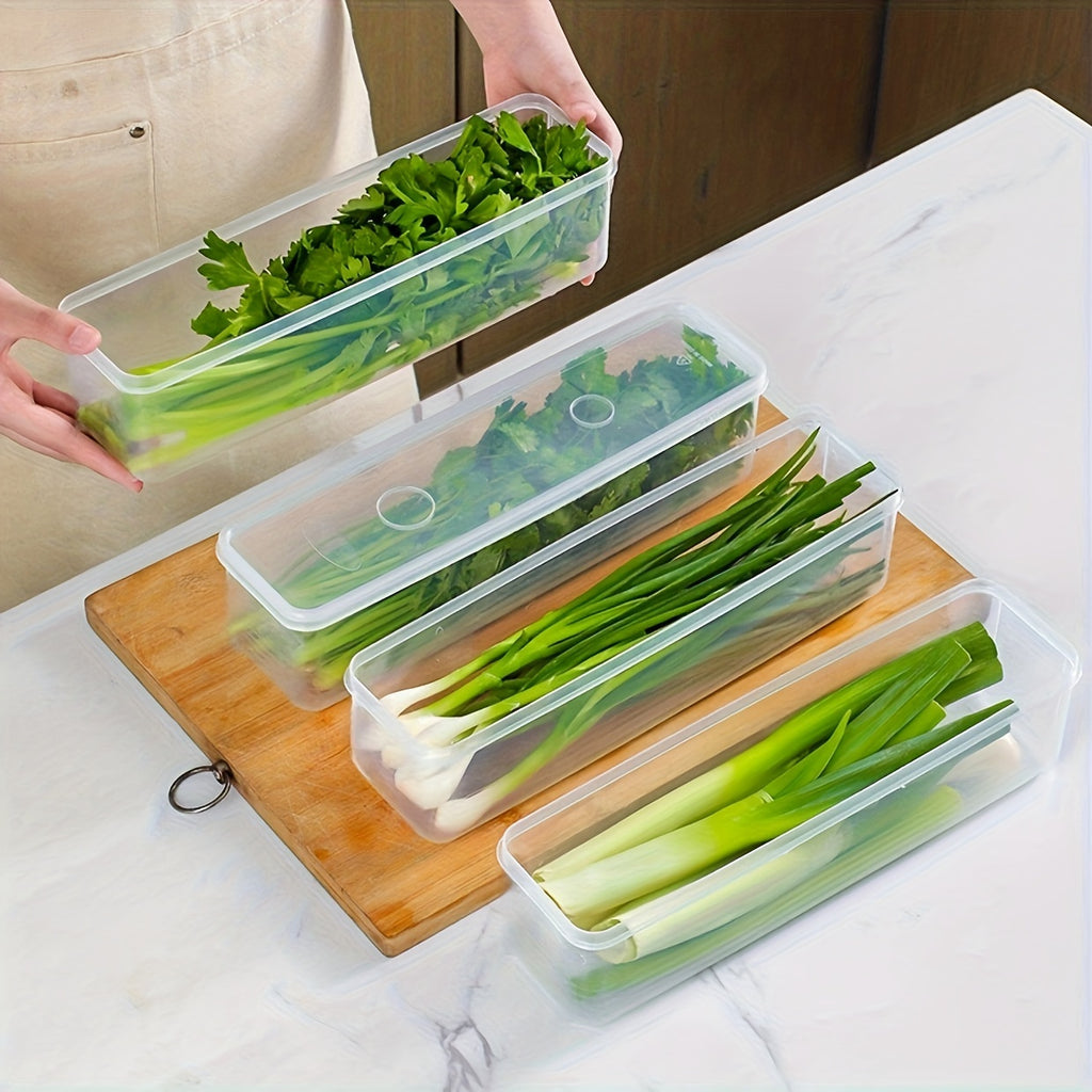 Kitchen Essential – [BPA-Free Food Storage] 4pcs BPA-Free Plastic Food Storage Container With Lid And Reusable Rectangular Refrigerator Finisher, Used For Onion, Coriander, Coriander, Garlic
