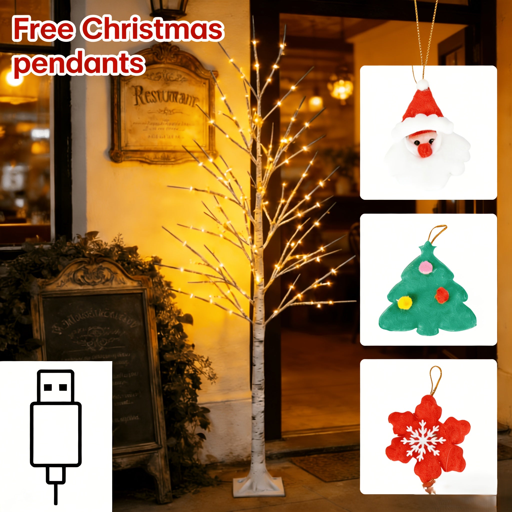 Ambient Home Decor – 5-foot LED Birch Tree Light, Artificial Tree, Equipped with 78 Warm White LED Lights, Dimmable, Timer, USB Power Supply, Indoor And Outdoor Home Decoration, Outdoor Floo