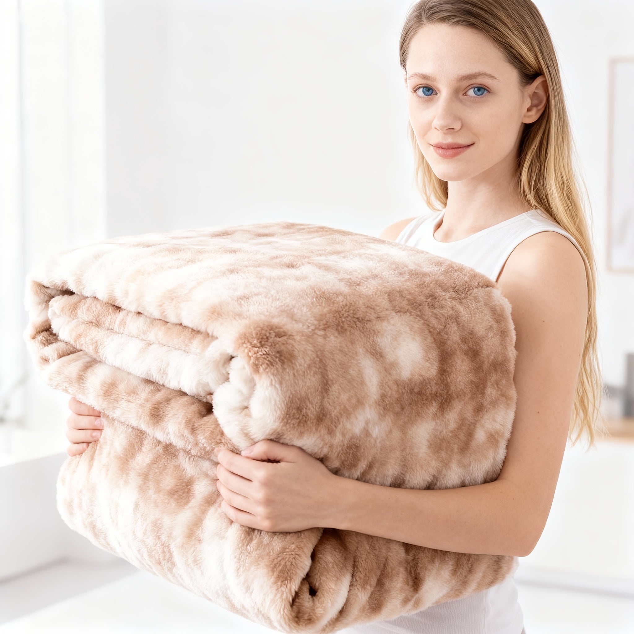 Throw Blanket – comfortable everyday home styling, Striped Luxurious Faux Rabbit Fur Throw Blanket