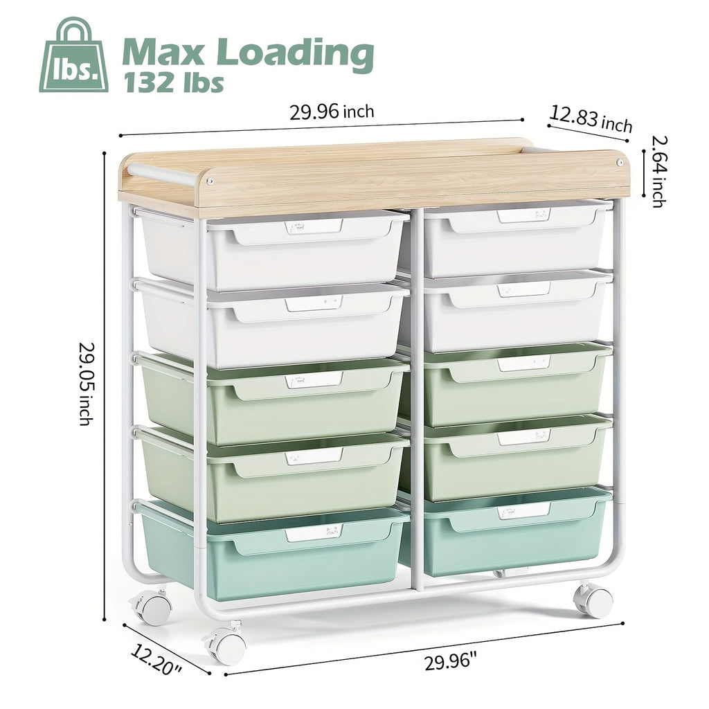 Space-Saving Stackable Storage Drawer – smooth-access cabinet organization, TOOLF 10-Tier Rolling Storage Cart Featuring Spacious Drawers a Portable Organizer with a Tabletop, designed for American homes, daily convenience and practical gifting