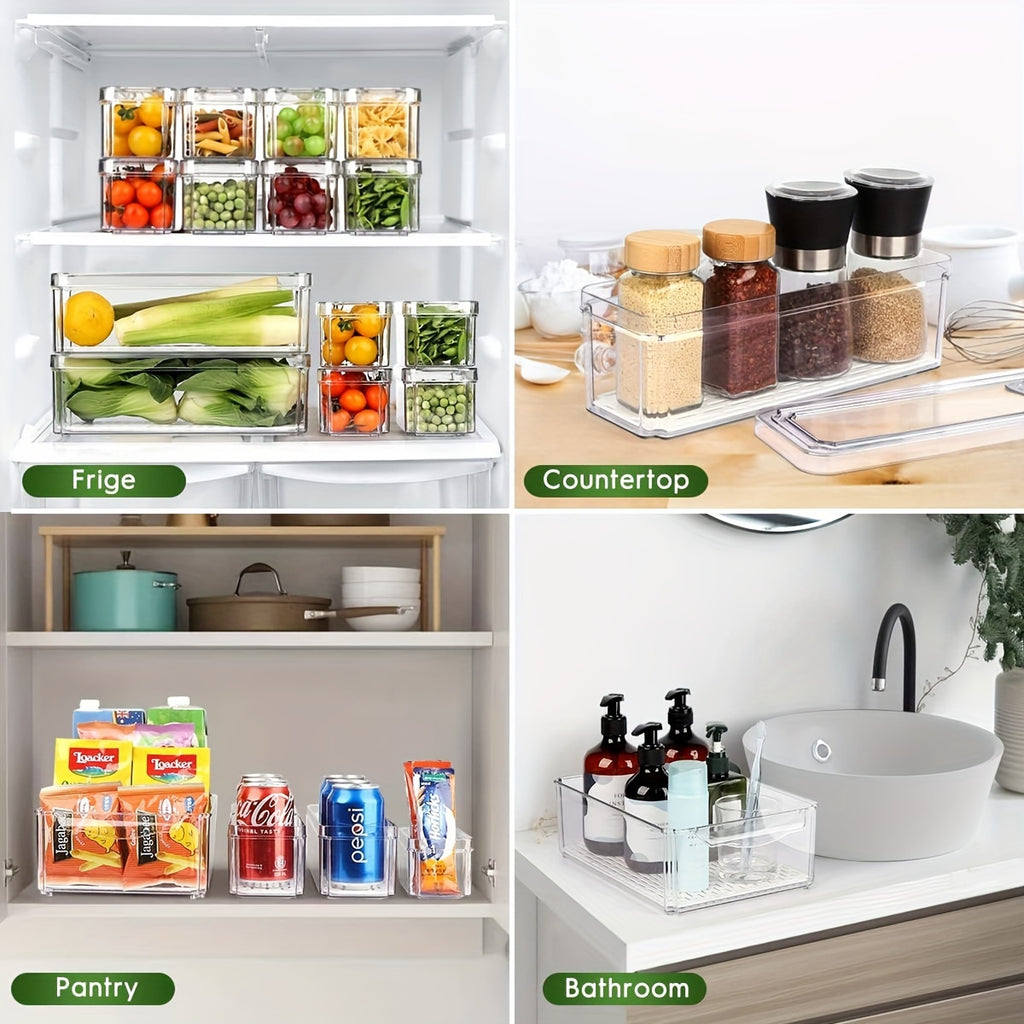Premium 14 Pack Refrigerator Storage Organizer – easy-access fridge organization, 14 Pack Fridge Organizer Stackable Refrigerator Organizer Bins with Lids Fridge Organizers And Storage, designed for American homes, daily convenience and practical gif