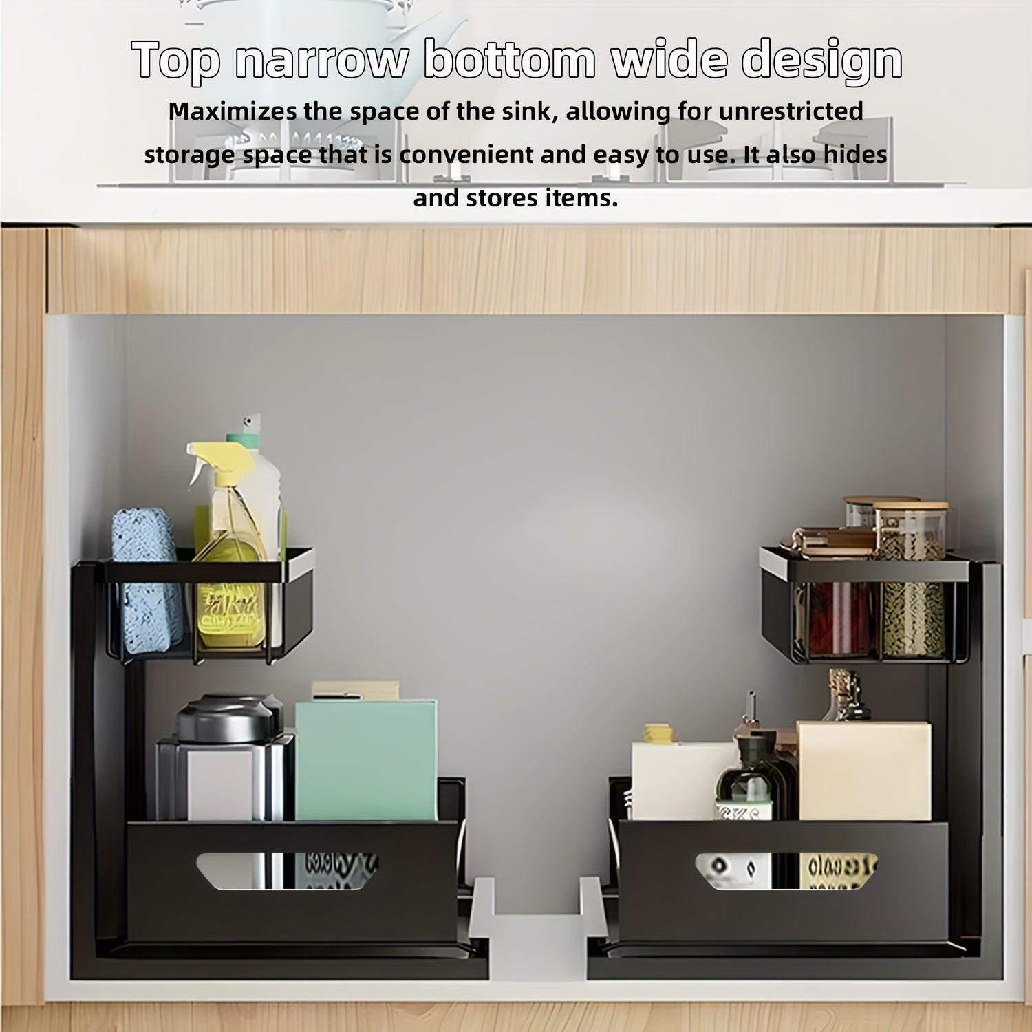 Kitchen Essential – 1/2pcs 2-story kitchen sink storage containers，push-pull cabinet organizer, kitchen and bathroom organizers and storage, study, tabletop, metal sliding drawers, practical