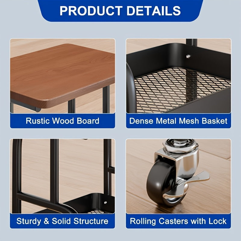 Modern Adjustable Home Storage Rack – durable multi-purpose storage, Three-tier Storage Rack Multi-functional Rolling Trolley with Desktop Silent Casters for Easy Movement Suitable, designed for American homes, daily convenience and practical gifting
