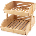Stackable Bamboo Kitchen Organizer 2 Or 3 Tier Space-Saving Storage Rack for Fruits, Vegetables, Bread & Snacks Multi-Tier Bamboo Storage Basket Compact Stackable Display Tray for Kitchen, Pantry Holds Produce, Bakery & Snacks