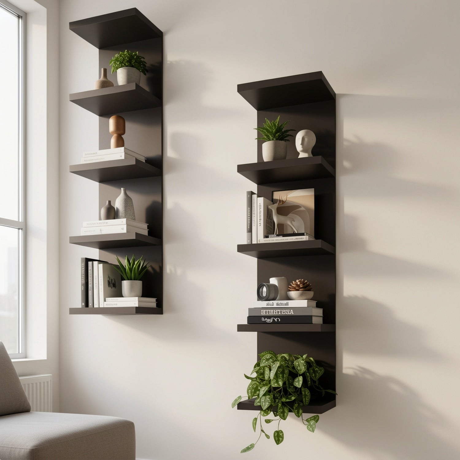 Home Storage Organizer – 3/5 Tier Floating Shelf Unit In Black Or White Innovative Space-saving Modern Storage Solution Quality Assured, Easy Installation Ideal for Bedrooms And Living Rooms