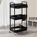 Kitchen Essential – 3 Tier Multifunctional Rolling Cart with Drawer, Durable Plastic Rolling Cart- with Drawers And Lockable Wheels, Includes Practical Accessories Like Cup Holders And Hooks