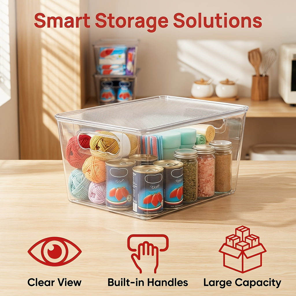 [Stackable Storage Bins] 10 Pack Clear Stackable Storage Bins With Lids, Large Plastic Containers With Handle For Pantry Organizer And Storage, Perfect For Kitchen, Fridge, Cabinet, Closet, Bathroom Organization