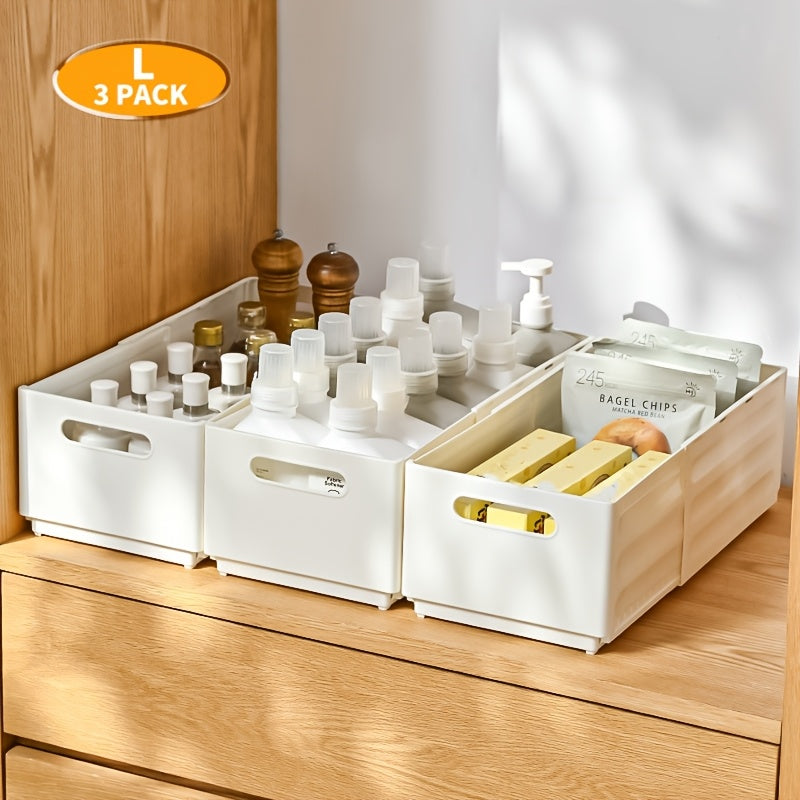 Home Living Essential – 2 3pcs Expandable White Foldable Stackable Plastic Bin - Adjustable Shelf