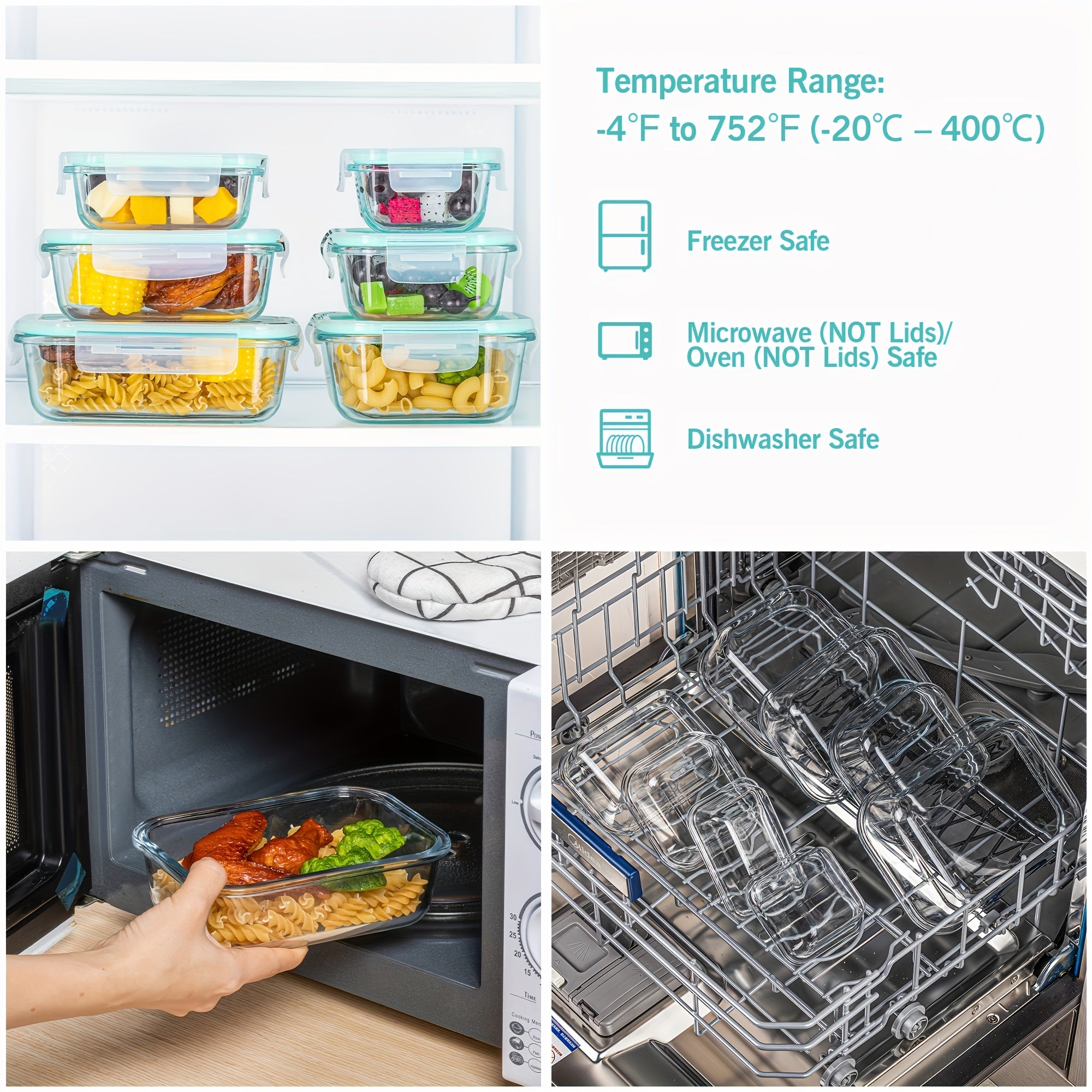 Space-Saving 8pcs Glass Meal Prep Container Set – leak-resistant reusable meal prep, Premium Glass Food Storage Containers Airtight Leak-Proof BPA Free Stain-Resistant Easy-Clean Design Microwave Oven, designed for American homes, daily convenience a