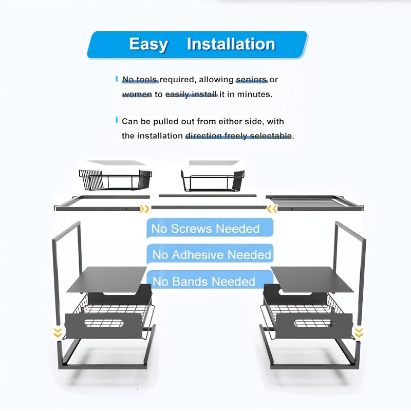 Space-Saving 2 Tier Adjustable Home Storage Rack – durable multi-purpose storage, Local Warehouse Under Siling Out Sink Organizer Pull Out Cabinet Organizer2-in-1 Large Volume 2, designed for American homes, daily convenience and practical gifting