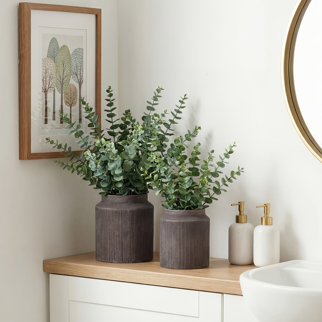 2pcs Ceramic Flower Vase, Rustic Ceramic Vase Home Decor, Brown Terracotta Pottery Vase, Decorative Vases for Table Mantle Fireplace Living Room Bathroom Wedding Centerpiece