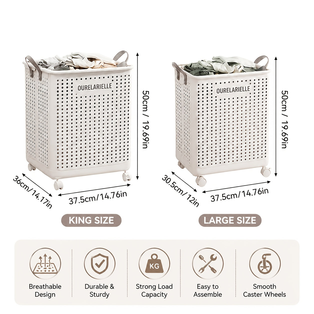 15.8/20GaA Large Foldable Wheeled Laundry Basket (Multiple Sizes Available) Without Lid - Faux Leather, Solid Color, Versatile Folding Portable Laundry Basket for Bathroom and Balcony Storage, Laundry Bag, Laundry Room Accessories, Laundry Baskets