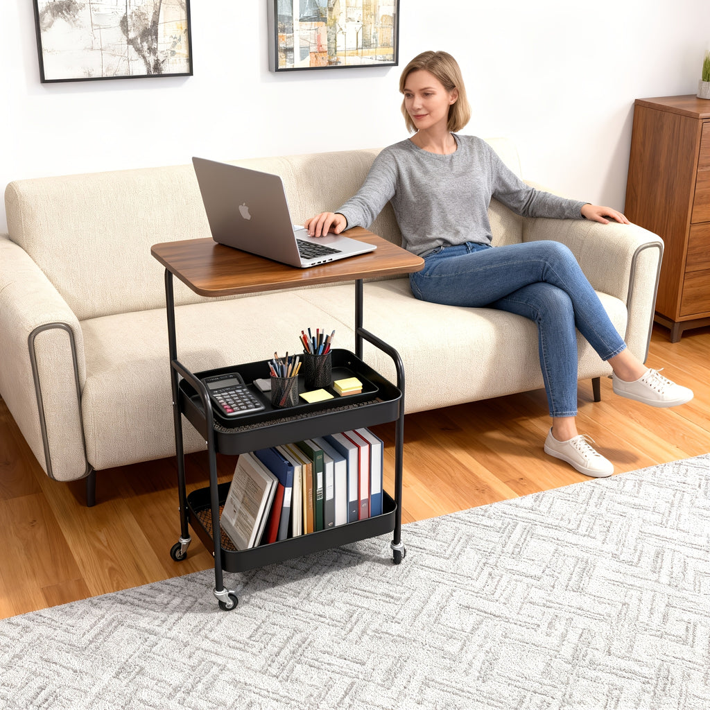 Easy-Access Adjustable Home Storage Rack – durable multi-purpose storage, Three-tier Metal Utility Cart Metal Storage Rack Rolling Cart with Wooden Tabletop Multifunctional Storage, designed for American homes, daily convenience and practical gifting