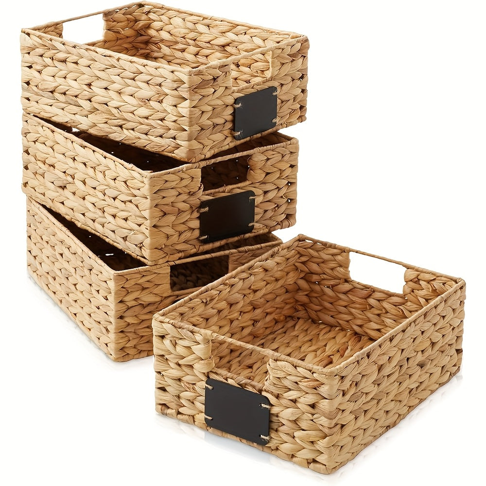 [Wicker Storage Baskets] Wicker Storage Baskets, 9" X 12" X 5", Set Of 4/2/1 With Chalkboard Labels And Handle- Natural, Woven Storage Bin Organizers For Bedroom Kitchen, Shelf Baskets