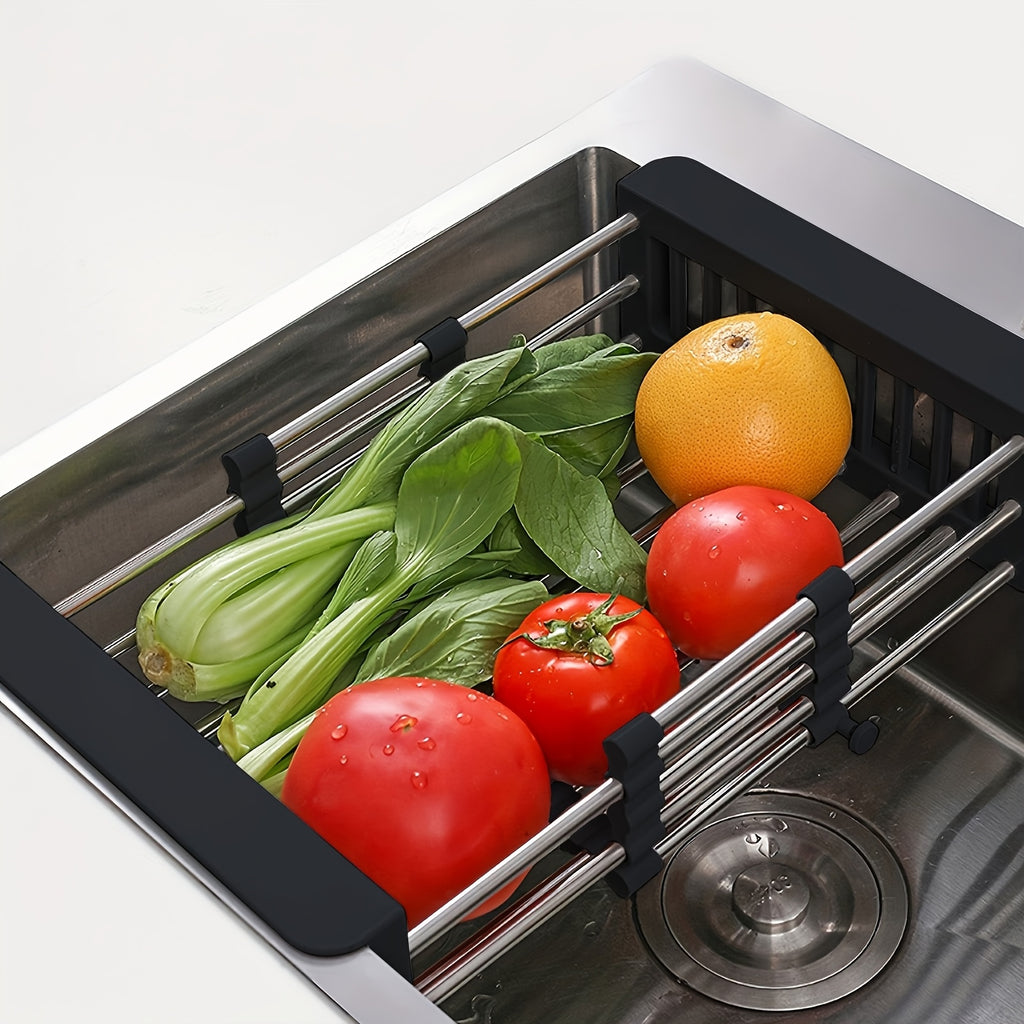 Kitchen Essential – Stainless Steel Retractable Drainage Basket, Kitchen Sink, Fruit And Vegetable Basket, Vegetable Rack, Household for Modern US Homes, easy meal prep and organization, Ver