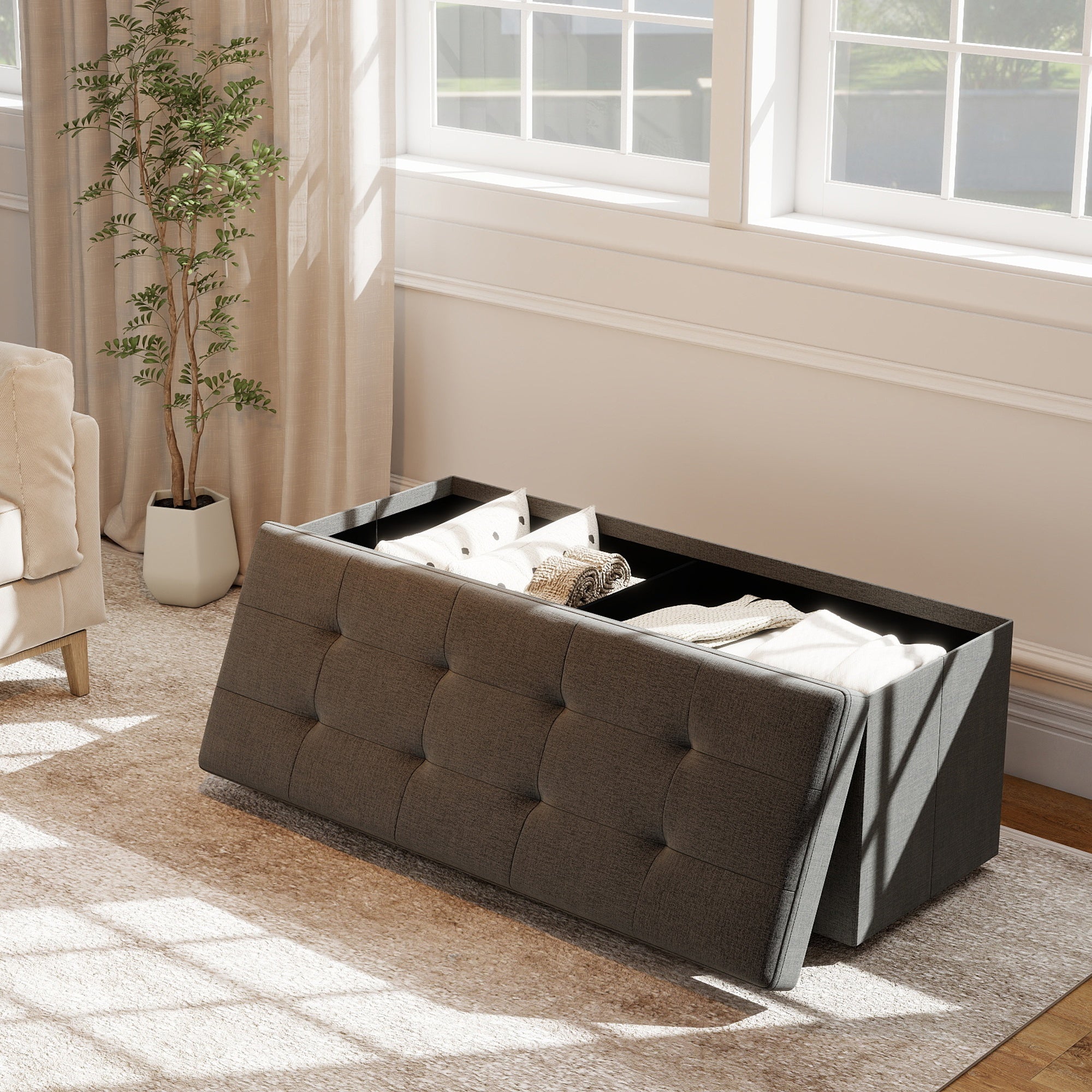 Home Organizer – Leather Or Linen Ottoman Storage Bench 3 Sizes 30 31 5 And 43 5