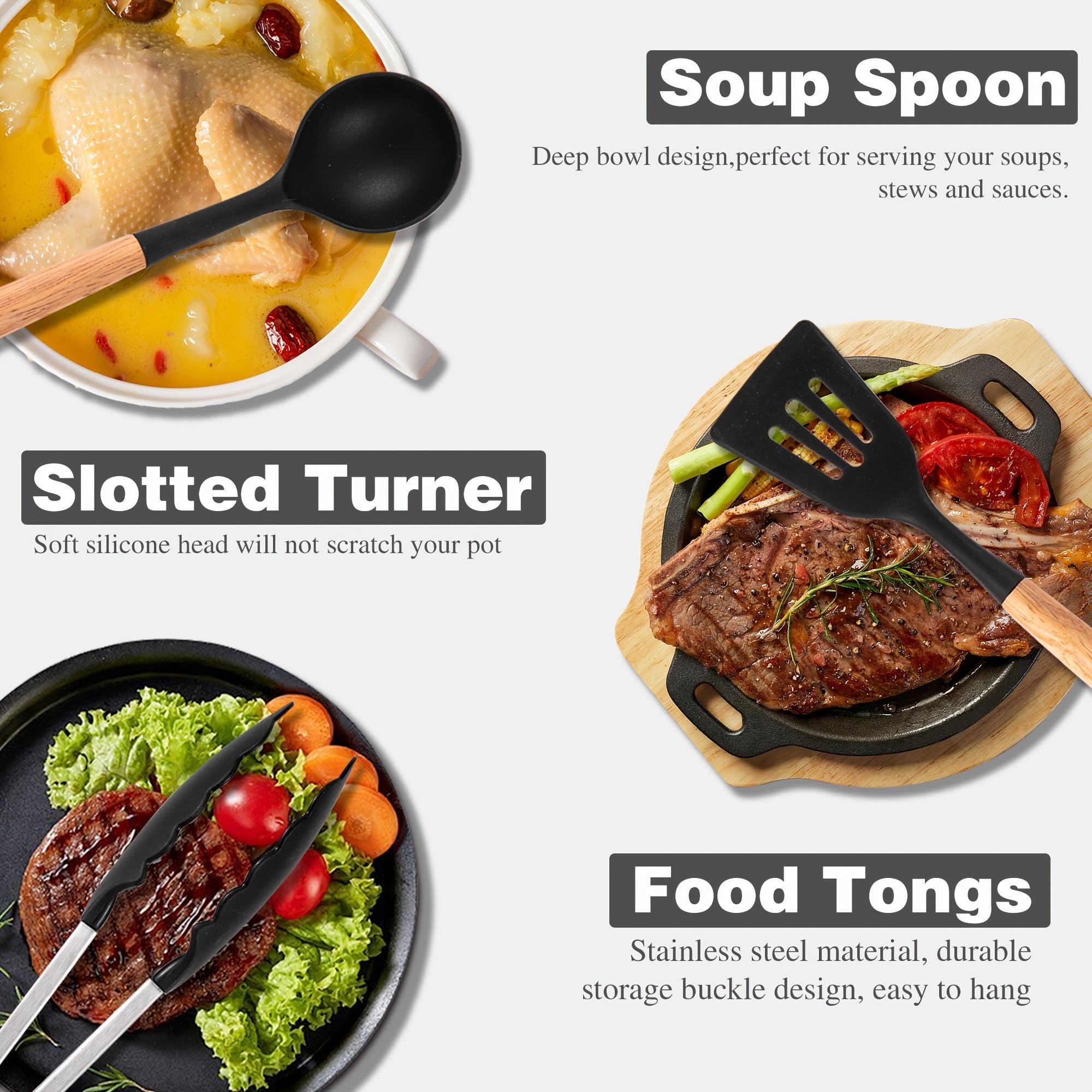 Kitchen Essential – 44pcs Silicone Kitchen Utensil Set with Holder, Nonstick Cooking Utensils, Wooden Handle Kitchen Tools, Spatula Turner Spoon Tongs Whisk Measuring Cups, Kitchen Accessori