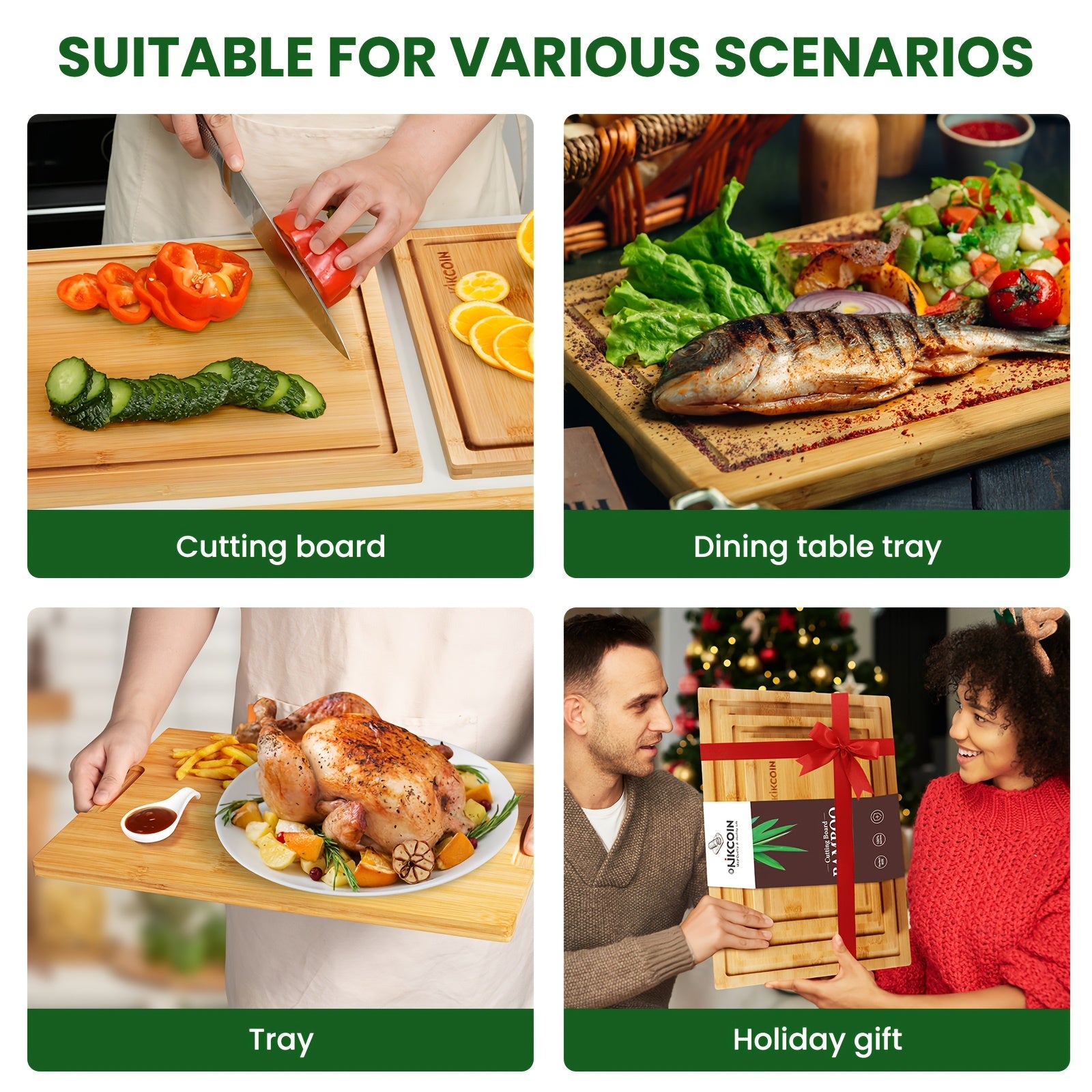 4pcs Oversized Bamboo Cutting Board, Equipped With Cutting Board Rack, Kitchen Gadgets, Juice Groove, Knife Friendly, Multifunctional Board, The Best Gift For Family, Friends And Relative. Memorial Day, Spring Essentials, Mother'S Day Gift