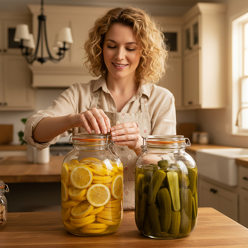 2-pack - Glass Wide-mouth Jar with Sealing Lid, 1 Gallon Wide-mouth Storage Jar with Hinged Lid, for Fermentation, Canning, Preservation, Kitchen Storage