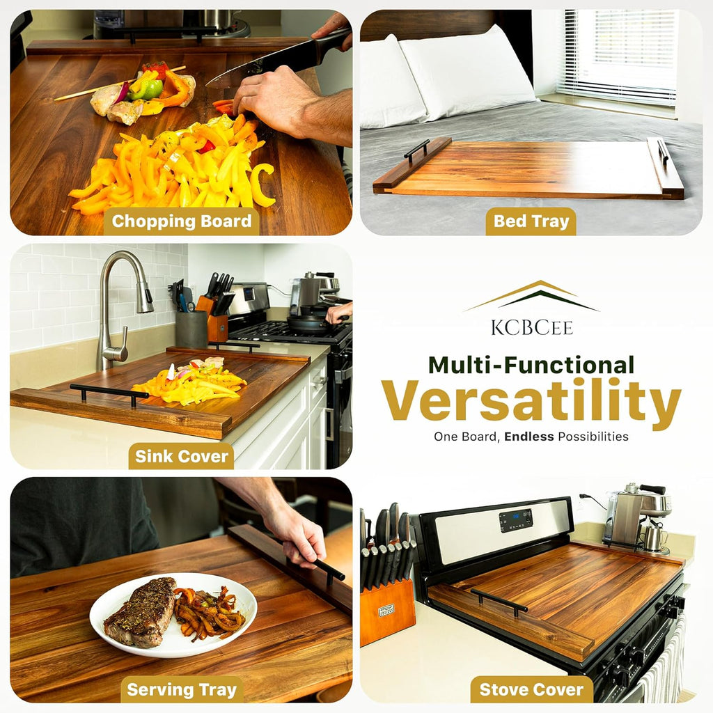 Serving Tray Noodle Board Stove Cover - Acacia Wood Stove Top Cover - Large Wood Cutting Board - Stove Top Covers for Electric Stove - Countertop Saver - Charcuterie Tray - Serving Board - Rustic Kitchen Decor