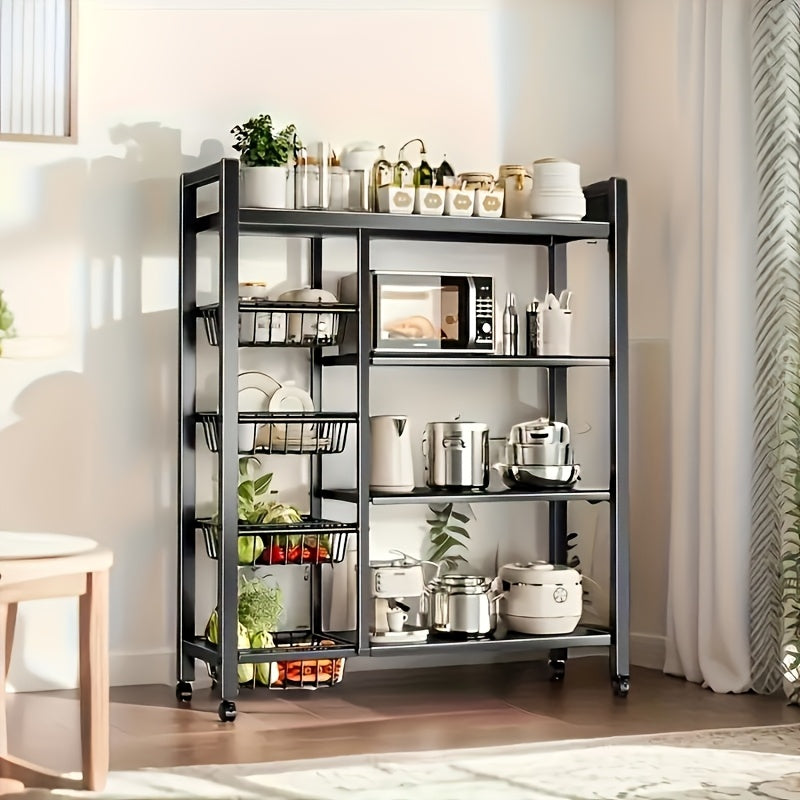 Smart Adjustable Home Storage Rack – durable multi-purpose storage, Kitchen Storage Shelf with Mesh Baskets Metal Frame Serving Cart with Wheels Rolling Baker, designed for American homes, daily convenience and practical gifting