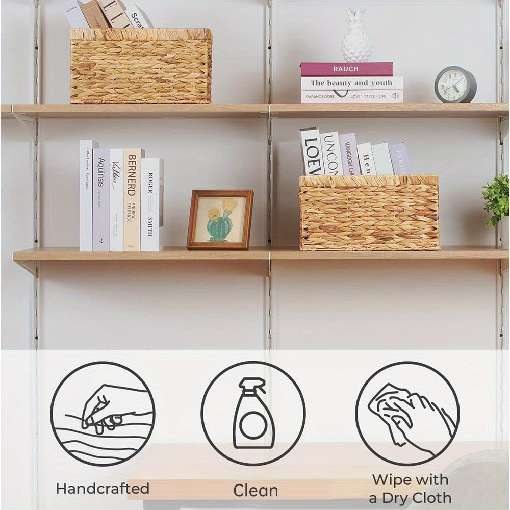 Natural Wicker Storage Basket, Wicker Basket for Organization, Built-in Handle Storage Basket, Wind Chime Holder, Gift, Shelf Baskets
