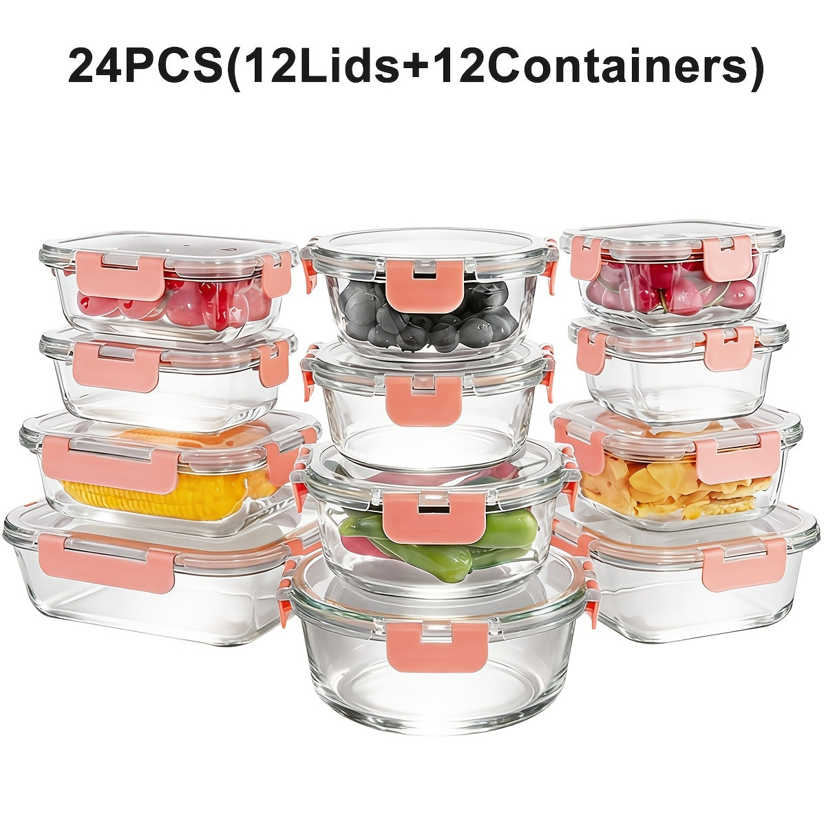 12 Glass Food Containers Set Glass Food Meal Prep Containers with Leakproof Airtight Lids Perfect for Lunch On the Go Leftover BPA Free Glass Bento Boxes
