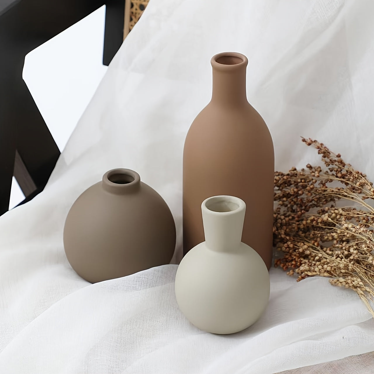 3pcs Easy Morandi Ceramic Vase Set for Dried Flowers, Fresh Flowers, Home Decor Ornaments And Flower Arrangements Holiday Gifts