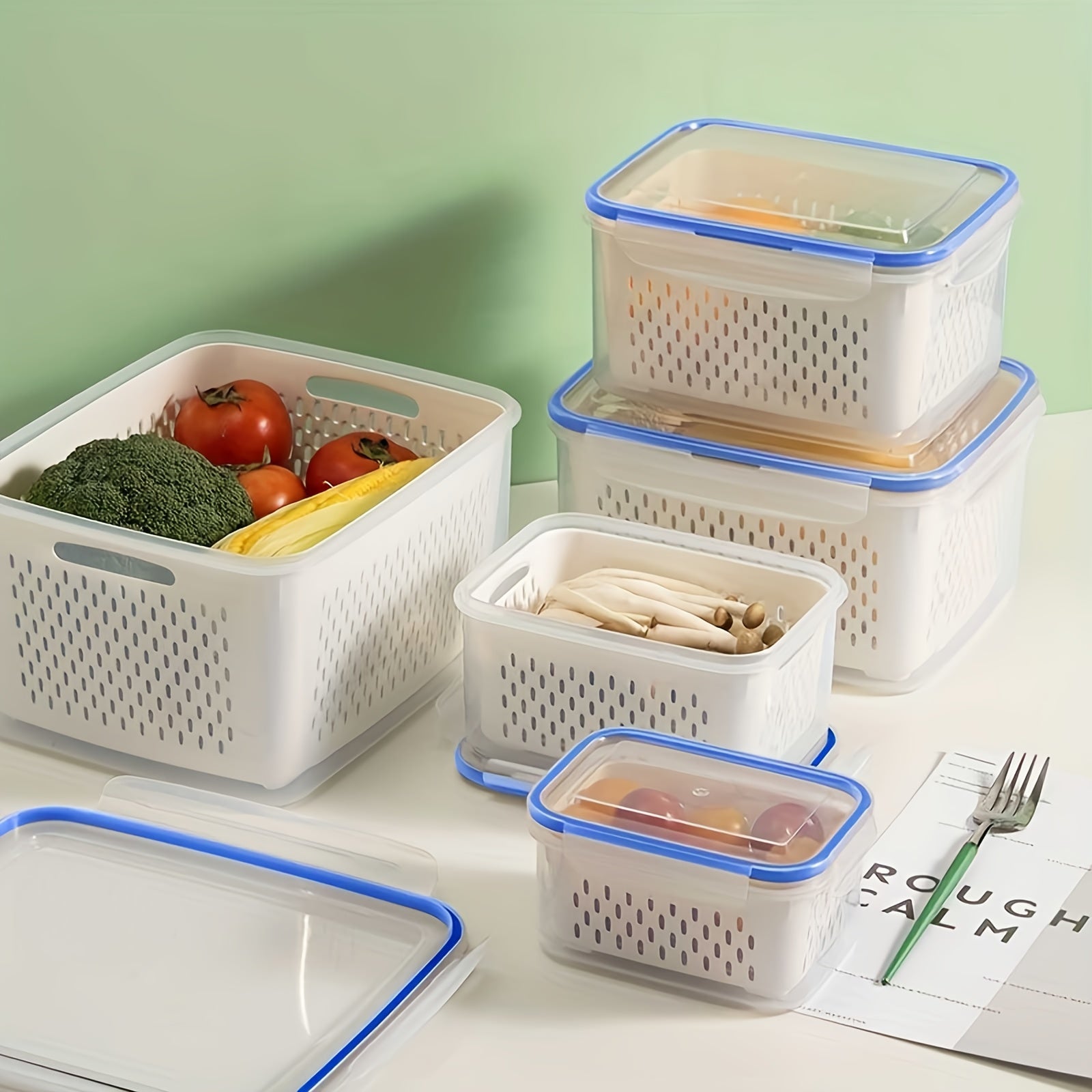 Easy-Access 6pcs Airtight Food Storage Containers – leak-resistant reusable meal prep, 6pcs 2 crisperboxes 2 drainbaskets 2-piecelid BPA-Free Plastic Food storage Containers Set withDrain Baskets, designed for American homes, daily convenience and pr