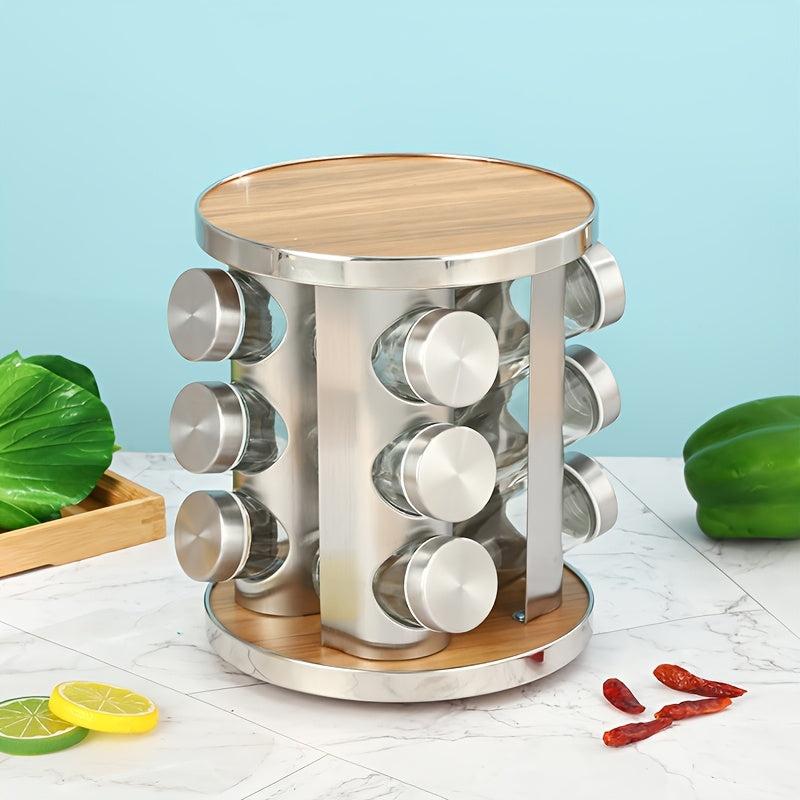 Versatile Refrigerator Bottle Organizer – easy-access beverage storage, Multi-Functional Spice Rack 360-Degree Rotating Stainless Steel Brushed Finish Countertop Mount Leak-Proof Heavy-Duty Space-Saving, designed for American homes, daily convenience
