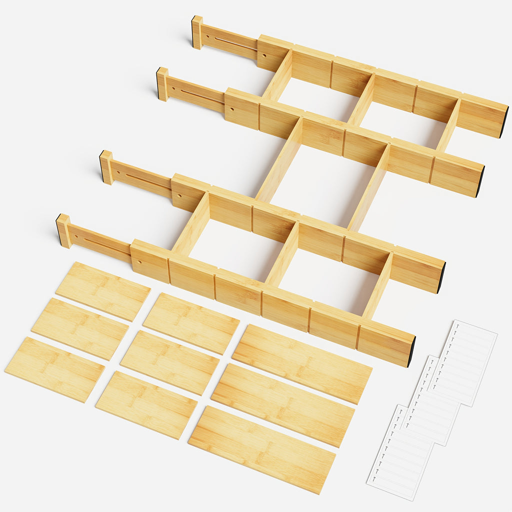 Smart Stackable Storage Drawer – smooth-access cabinet organization, 4 Dividers with 9 Inserts Bamboo Drawer Separators Including Inserts And Tags Kitchen Adjustable, designed for American homes, daily convenience and practical gifting